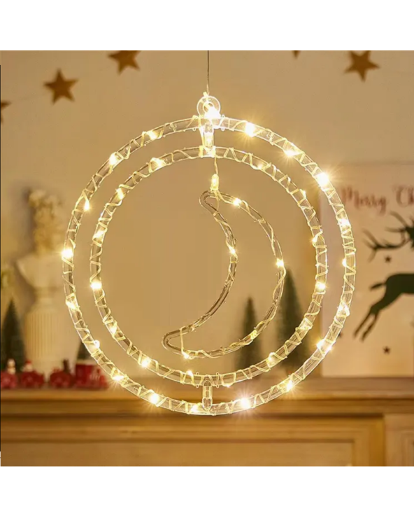 Χριστουγεννιάτικο φωτεινό διακοσμητικό 3D LED κρεμαστό - Φεγγάρι - 2pcs - 272308 - Warm White