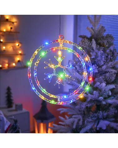 Χριστουγεννιάτικο φωτεινό διακοσμητικό 3D LED κρεμαστό - Xιονονιφάδα - 2pcs - 272309 - RGB
