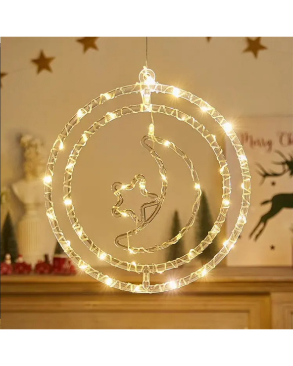 Χριστουγεννιάτικο φωτεινό διακοσμητικό 3D LED κρεμαστό - Φεγγάρι - 2pcs - 272310 - Warm White