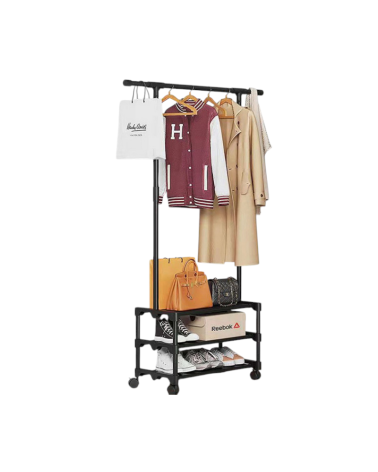 Τροχήλατη κρεμάστρα δαπέδου με ράφια παπουτσιών - 8603 - 522237 - Black