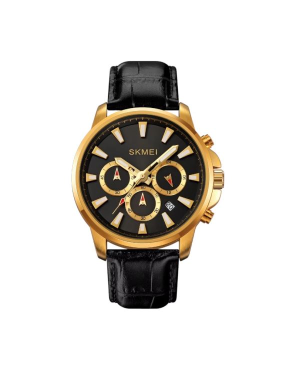 Aναλογικό ρολόι χειρός - Skmei - 2071 -  Black-Gold/Leather Black
