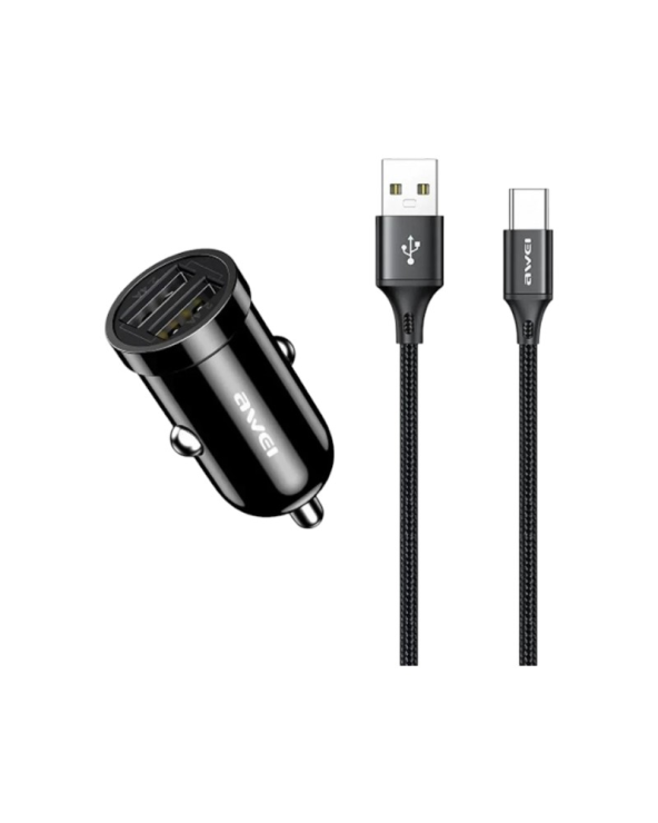 Φορτιστής αναπτήρα αυτοκινήτου Quick Charger με καλώδιο φόρτισης TypeC - C-826T - AWEI