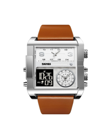 Ψηφιακό/αναλογικό ρολόι χειρός - Skmei - 2020 - Brown/Silver