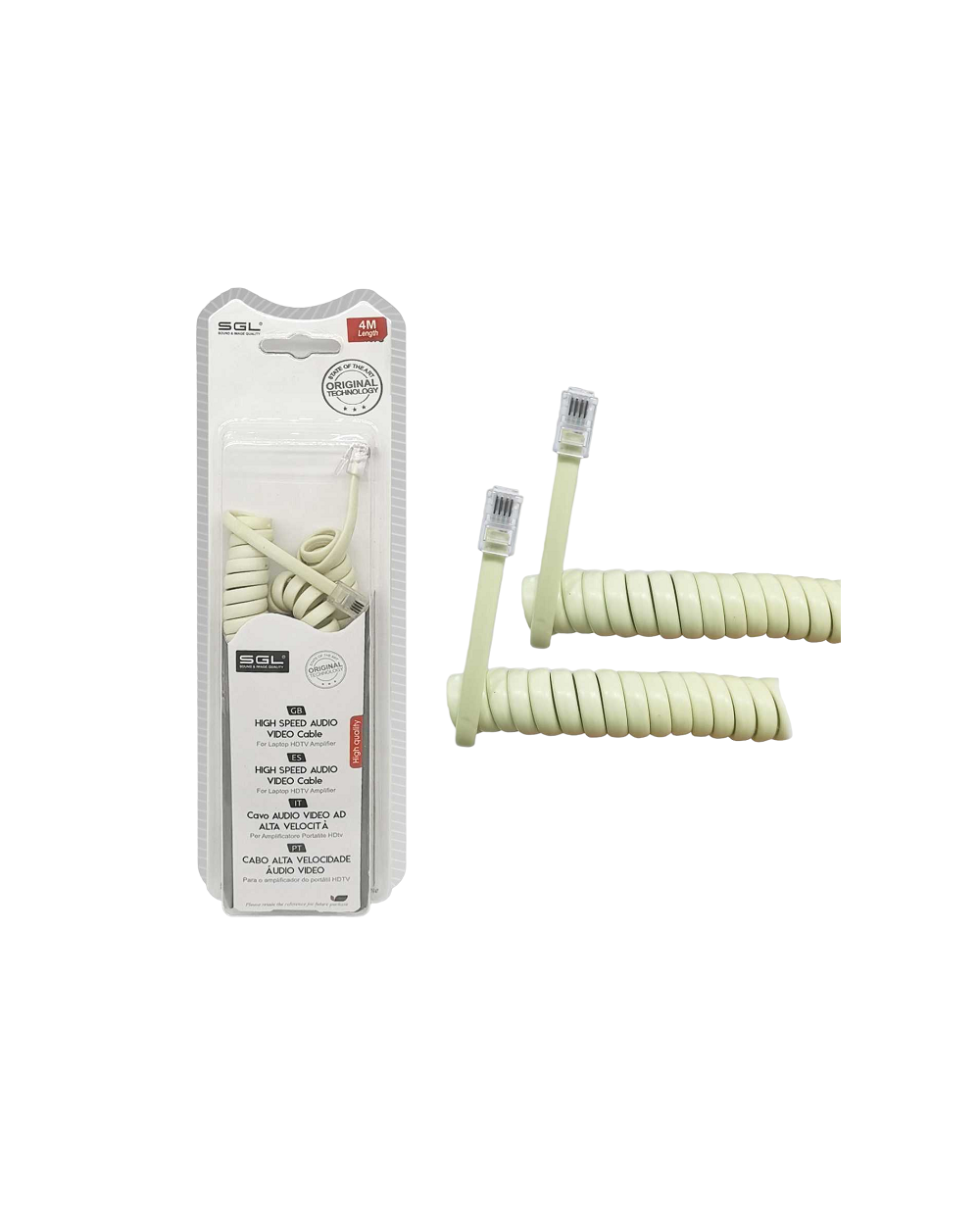 Καλώδιο γραμμής τηλεφώνου σπιράλ - 4P4C - 4m - 097060 - Beige