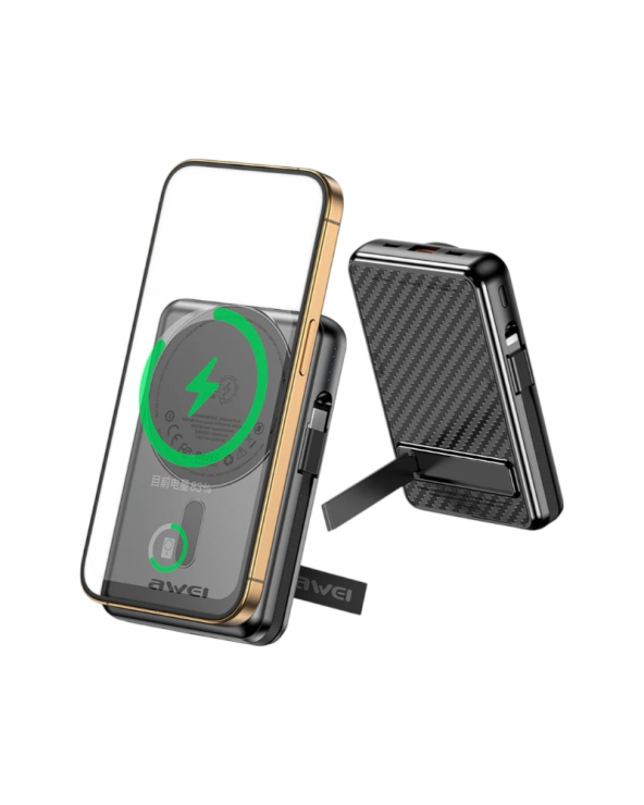 Μαγνητικό Powerbank ασύρματης φόρτισης με 2 καλώδια - PA-25 - 10.000mah - 22.5W - AWEI