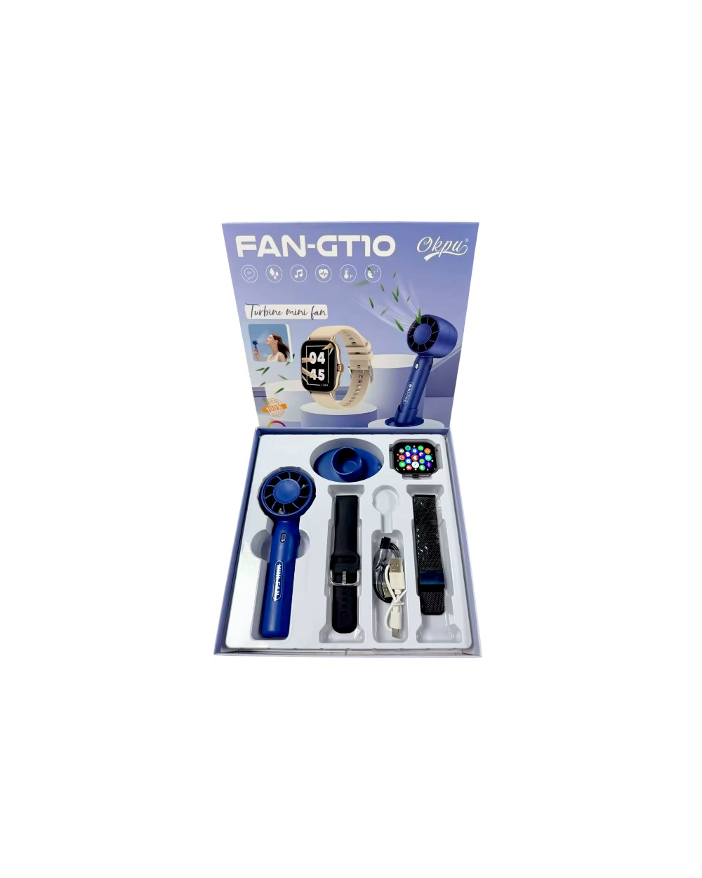 Σετ Smartwatch με ασύρματο ανεμιστήρα χειρός - FAN-GT10 - 260301 - Black
