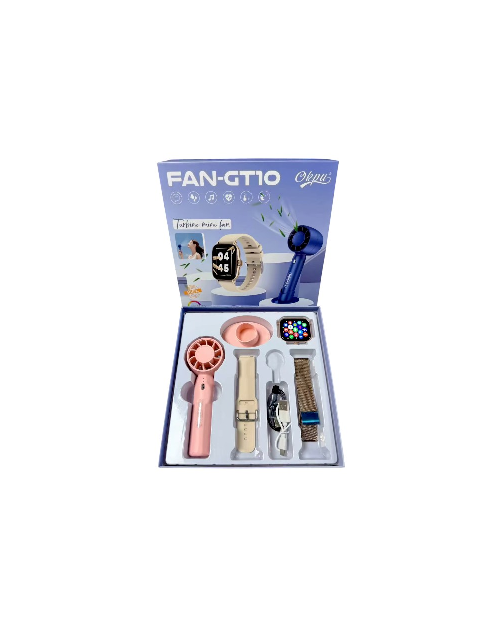 Σετ Smartwatch με ασύρματο ανεμιστήρα χειρός - FAN-GT10 - 260301 - Beige