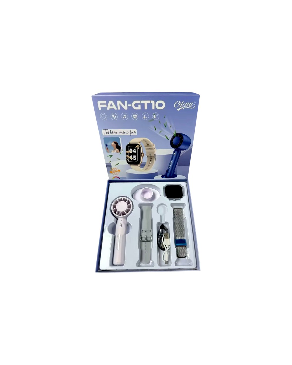 Σετ Smartwatch με ασύρματο ανεμιστήρα χειρός - FAN-GT10 - 260301 - Grey