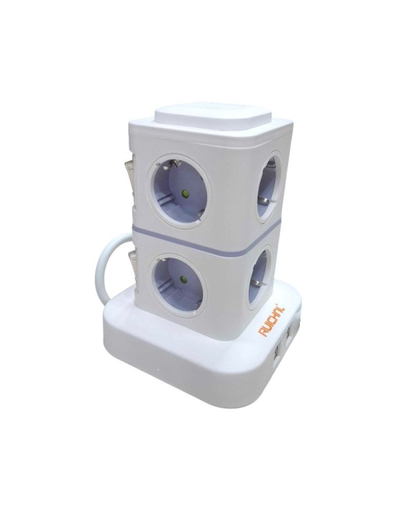 Κάθετο πολύπριζο 8 θέσεων με διακόπτες & 4xUSB - Σούκο - 3m - RC-G8P-4U
