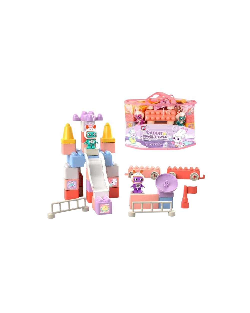 Σετ κατασκευών DIY με τουβλάκια - Rabbit Space Travel - 38pcs - JX6802