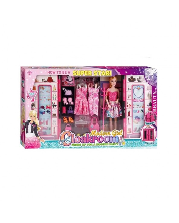 Σετ κούκλα με ντουλάπα και αξεσουάρ ομορφιάς - DSJ928-2 - 308341