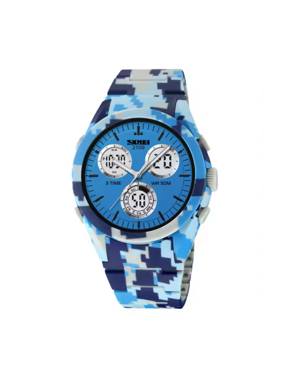 Ψηφιακό/αναλογικό ρολόι χειρός – Skmei - 2109 - Army Light Blue
