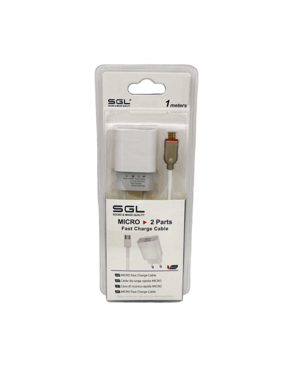 Αντάπτορας φόρτισης με καλώδιο και 2 θύρες USB - Micro USB - Quick Charge - FA13-S2 - 1m