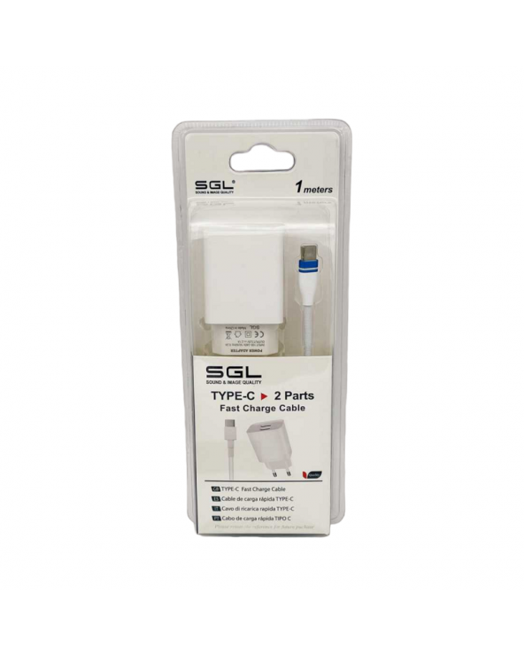 Αντάπτορας φόρτισης με καλώδιο και 2 θύρες USB - TypeC - Quick Charge - B1-F2 - 1m