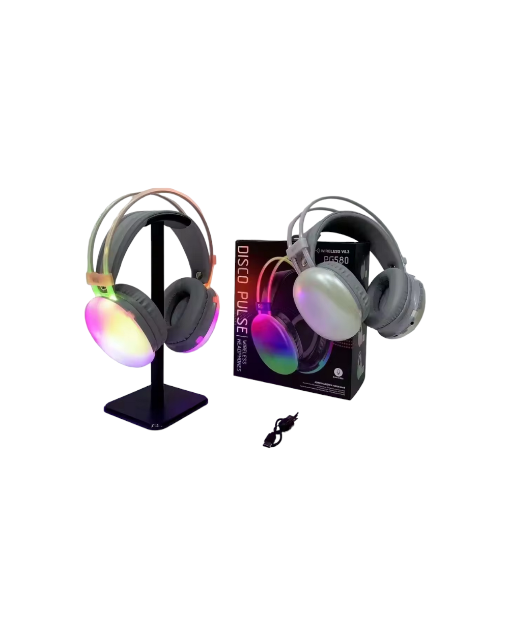 Ασύρματα ακουστικά Bluetooth LED - Headphones - PG580 - RGB - 212058 - White