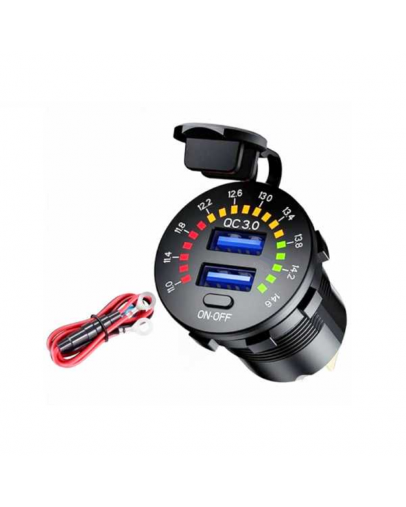 Σταθερή θύρα φόρτισης USB οχημάτων με βολτόμετρο - Quick Charger - 1540405/06