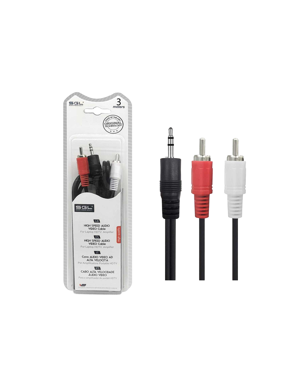 Καλώδιο ήχου - 412A - Jack 3.5mm male/2xRCA male - 3m