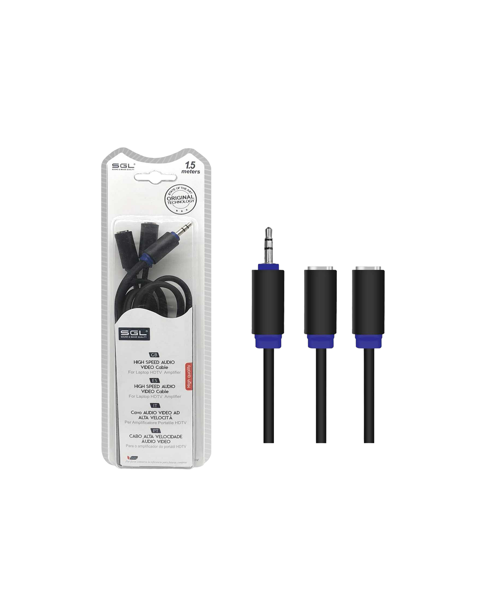 Καλώδιο ήχου Jack 3.5mm - A1528 - Male/2xFemale - 1.5m