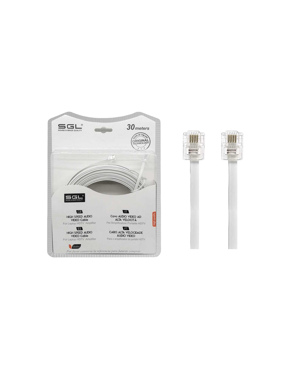 Καλώδιο γραμμής τηλεφώνου πλακέ - 6P4C - 30m