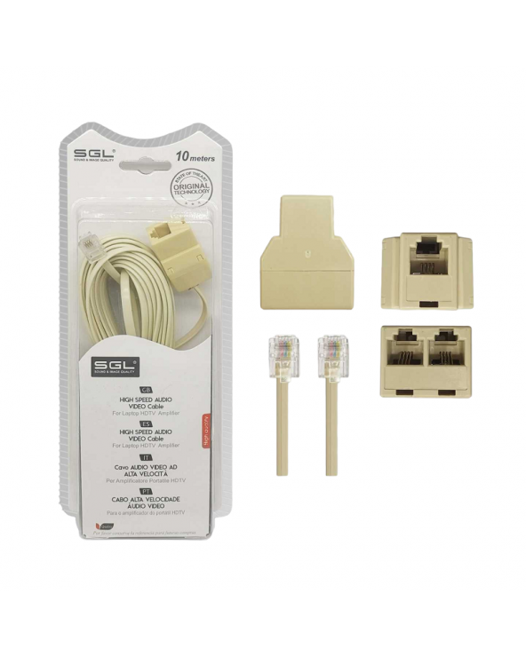 Καλώδιο γραμμής τηλεφώνου με διακλαδωτή - 6P4C1-2 - 10m