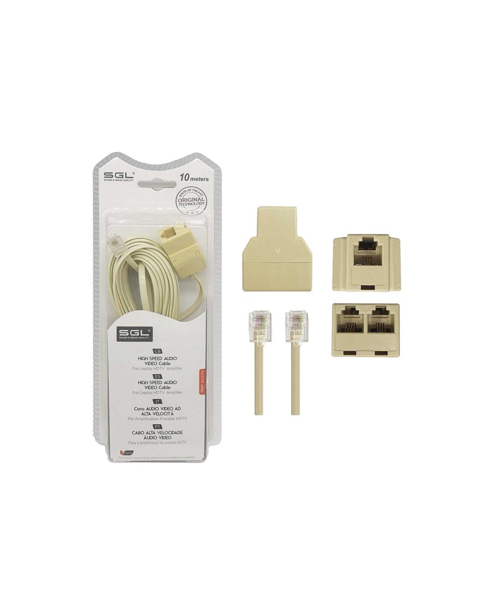 Καλώδιο γραμμής τηλεφώνου με διακλαδωτή - 6P4C1-2 - 10m