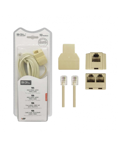 Καλώδιο γραμμής τηλεφώνου με διακλαδωτή - 6P4C1-2 - 10m