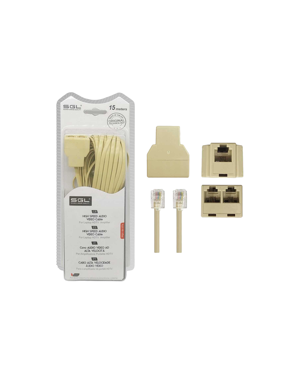 Καλώδιο γραμμής τηλεφώνου με διακλαδωτή - 6P4C1-2 - 15m