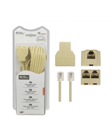 Καλώδιο γραμμής τηλεφώνου με διακλαδωτή - 6P4C1-2 - 15m