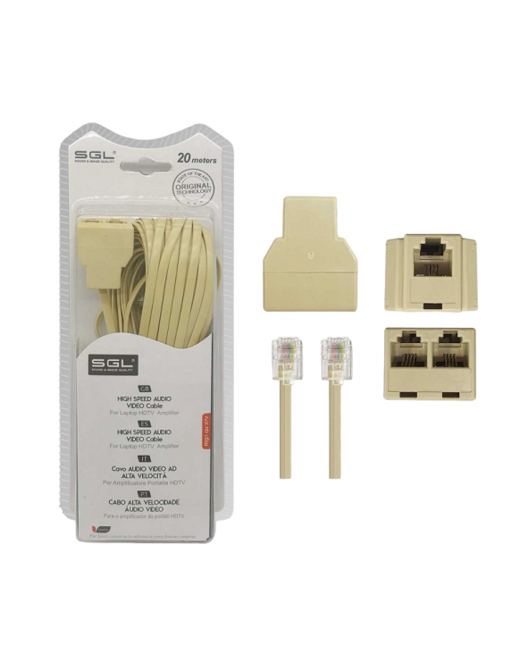 Καλώδιο γραμμής τηλεφώνου με διακλαδωτή - 6P4C1-2 - 20m