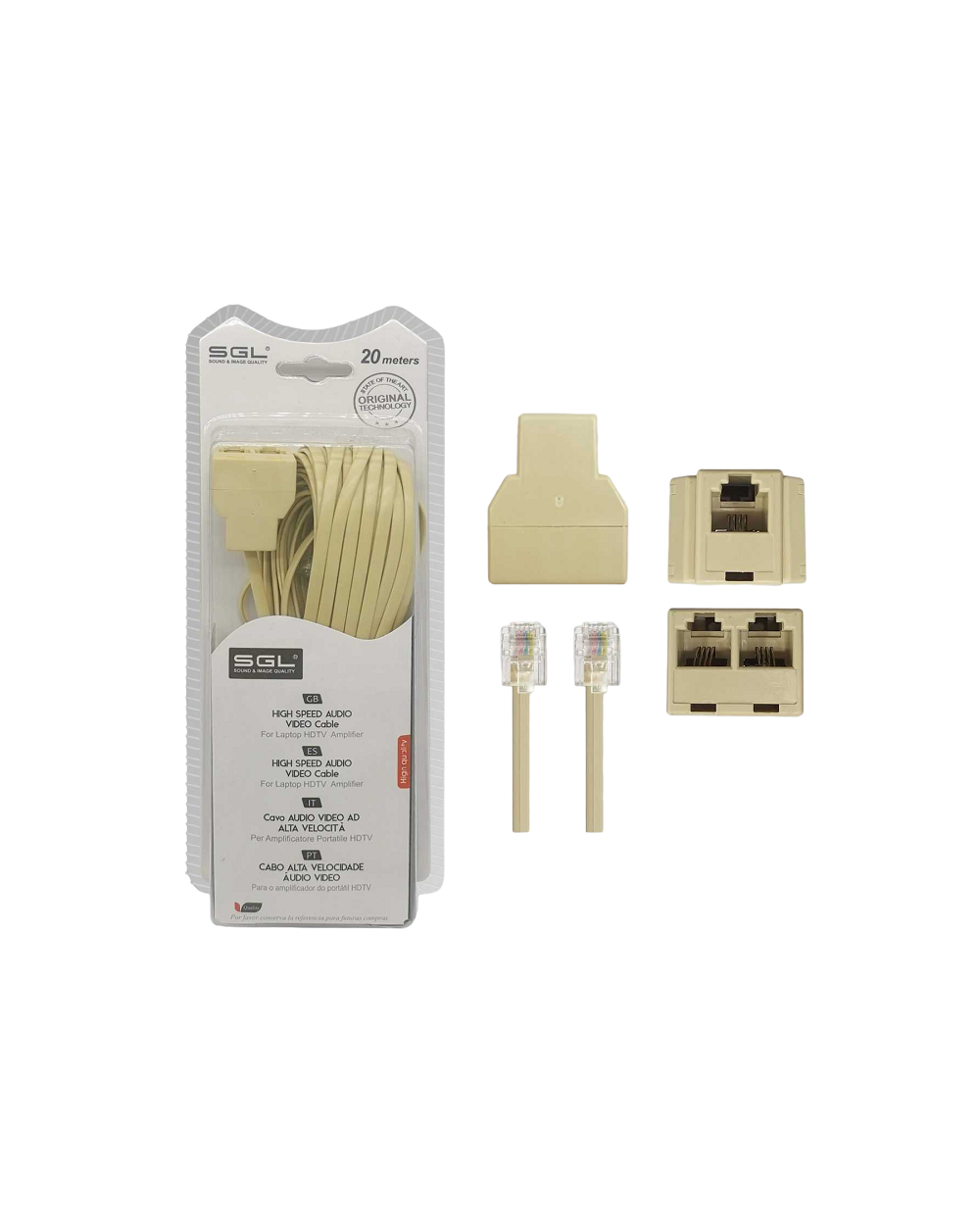 Καλώδιο γραμμής τηλεφώνου με διακλαδωτή - 6P4C1-2 - 20m