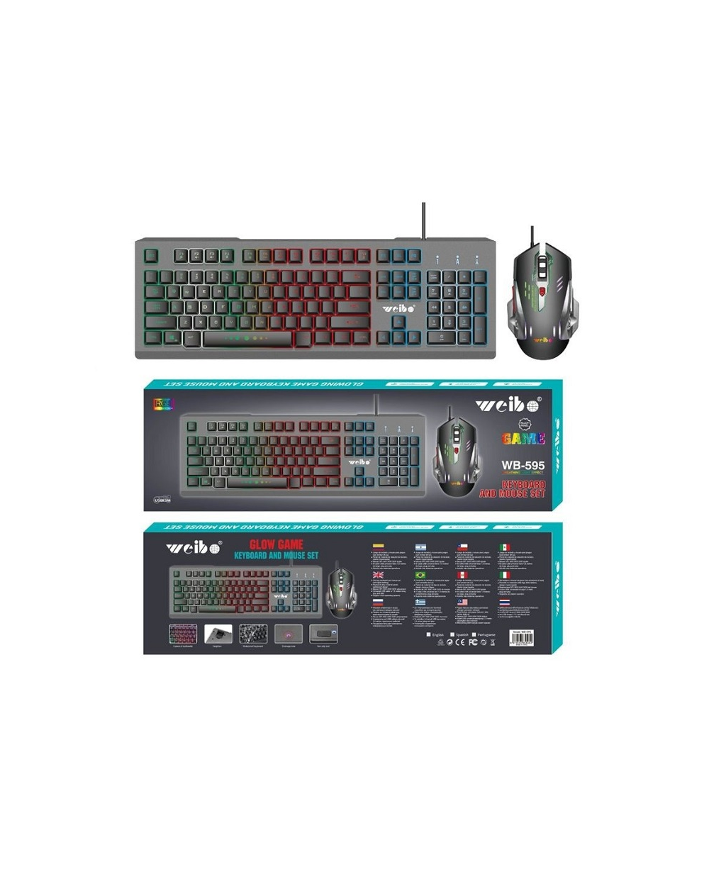 Ενσύρματο πληκτρολόγιο και ποντίκι Gaming - LED RGB - WB595 - Weibo