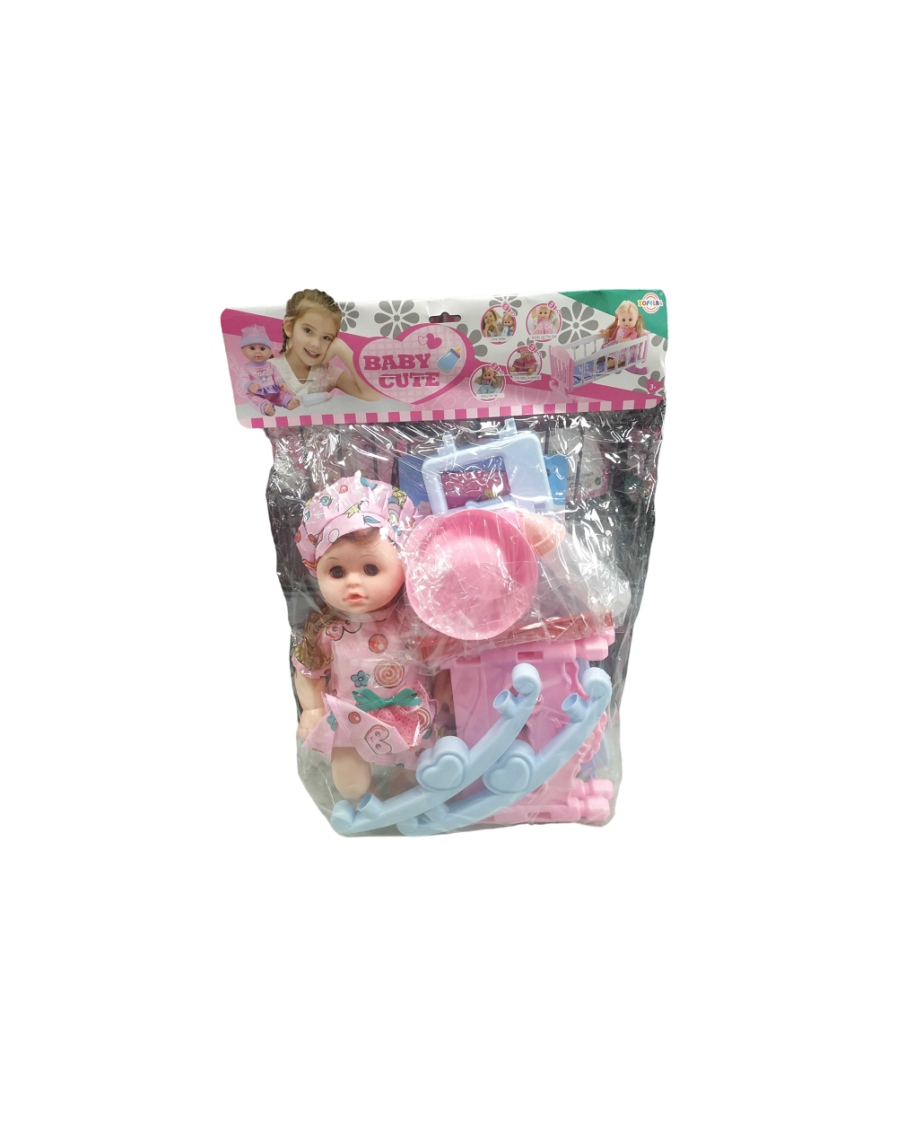 Κούκλα μωρό με κρεβατάκι και αξεσουάρ φροντίδας - K007-30