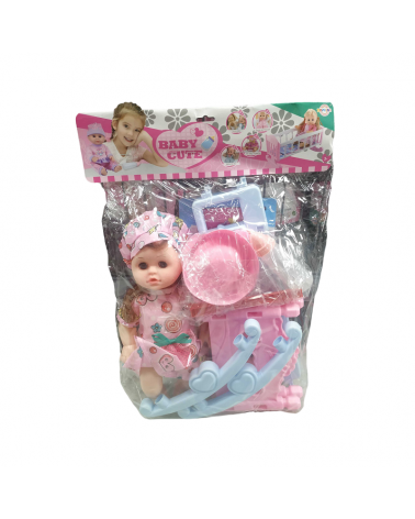 Κούκλα μωρό με κρεβατάκι και αξεσουάρ φροντίδας - K007-30