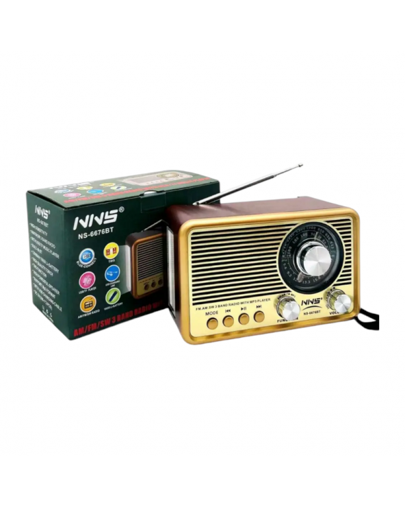 Επαναφορτιζόμενο ραδιόφωνο Retro - NS-6676BT - 566765 - Gold