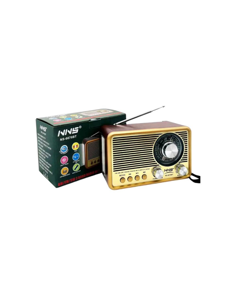 Επαναφορτιζόμενο ραδιόφωνο Retro - NS-6676BT - 566765 - Gold