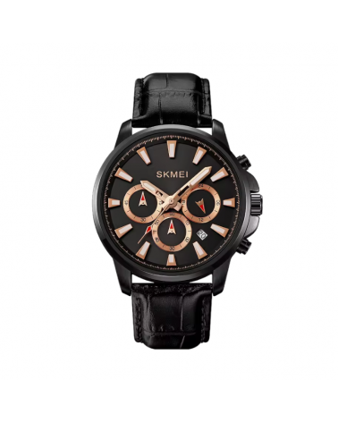 Aναλογικό ρολόι χειρός – Skmei - 2071 - Black-Gold/Leather Black