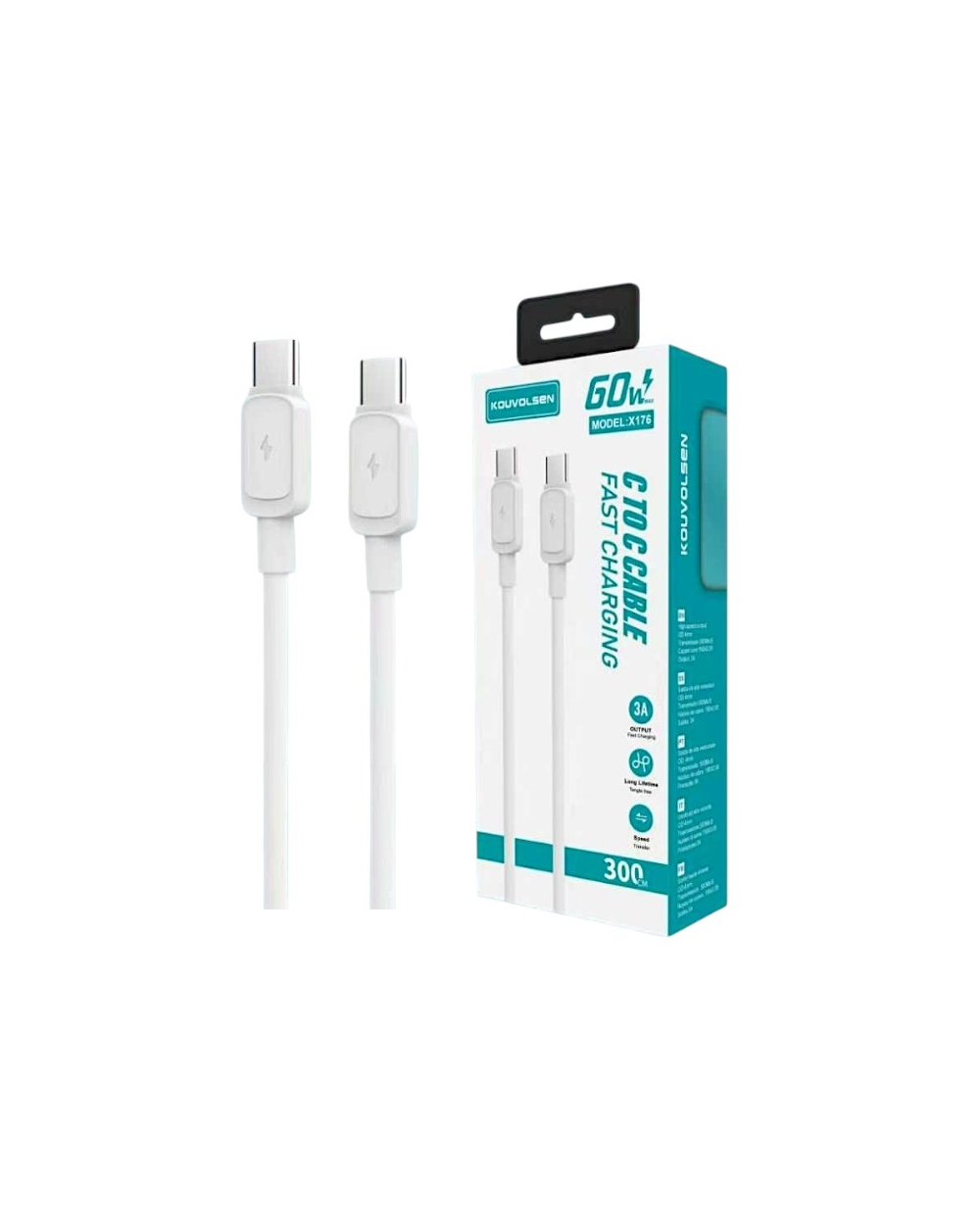 Καλώδιο φόρτισης & data - USB Type-C σε Type-C - Fast Charge - X176 - 3m - 60W