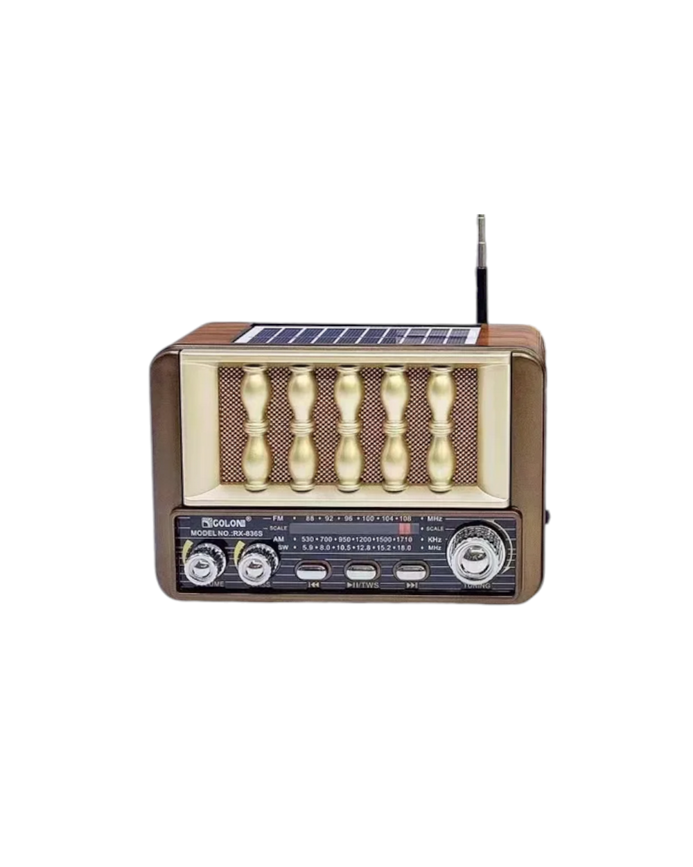 Επαναφορτιζόμενο ραδιόφωνο Retro με ηλιακό πάνελ - RX-836S-S - 370083 - Brown
