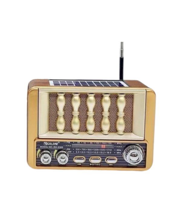 Επαναφορτιζόμενο ραδιόφωνο Retro με ηλιακό πάνελ - RX-836S-S - 370083 - Gold