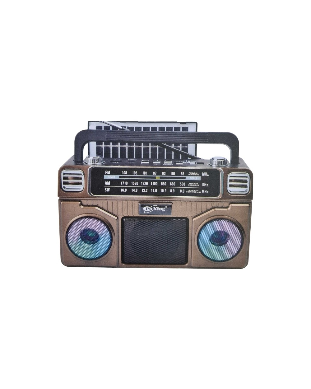 Επαναφορτιζόμενο ραδιόφωνο με ηλιακό πάνελ - PX-730BTS - 457309 - Brown