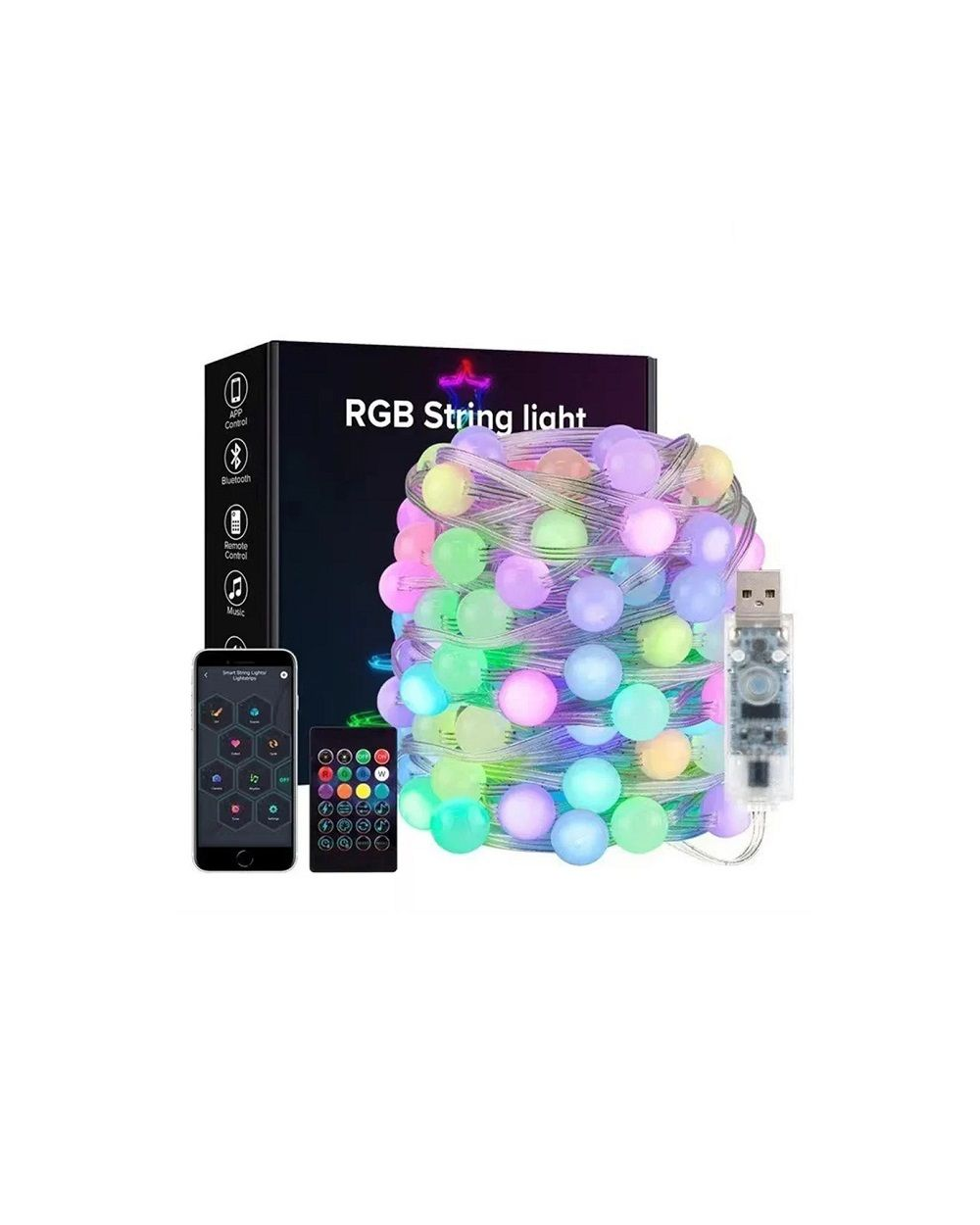 Χριστουγεννιάτικα φωτάκια LED - Φυσαλίδα - USB/5m/33L - RGB