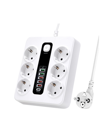 Πολύπριζο 6 θέσεων με διακόπτη & θύρες USB - KOS-27018EU
