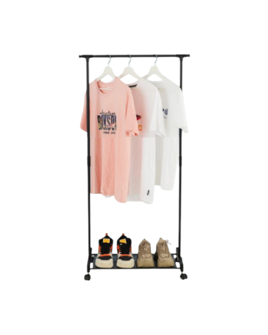 Τροχήλατη κρεμάστρα δαπέδου με ράφι παπουτσιών - 901 - 522176 - Black