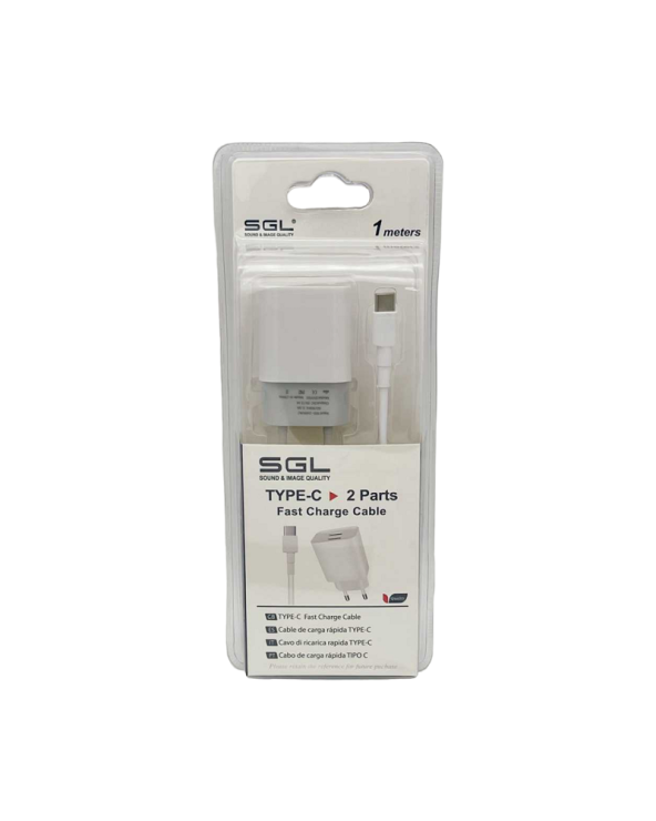 Αντάπτορας φόρτισης με καλώδιο και 2 θύρες USB - TypeC - Quick Charge - D1-S2 - 1m