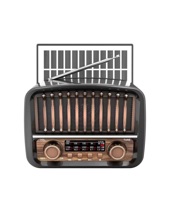 Επαναφορτιζόμενο ραδιόφωνο Retro με ηλιακό πάνελ - K-371S - 023719 - Black